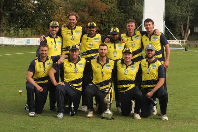 Finedon Dolben pose for the cameras with the NCL Premier Division title trophy (Picture: Finbarr Carroll)