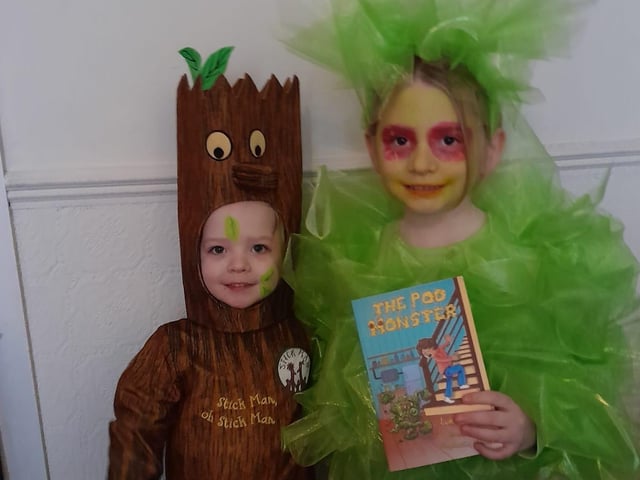 Jessica and Scarlett,, ages 6 and 4, from Burton Latimer - The Poo Monster, and Stick Man
