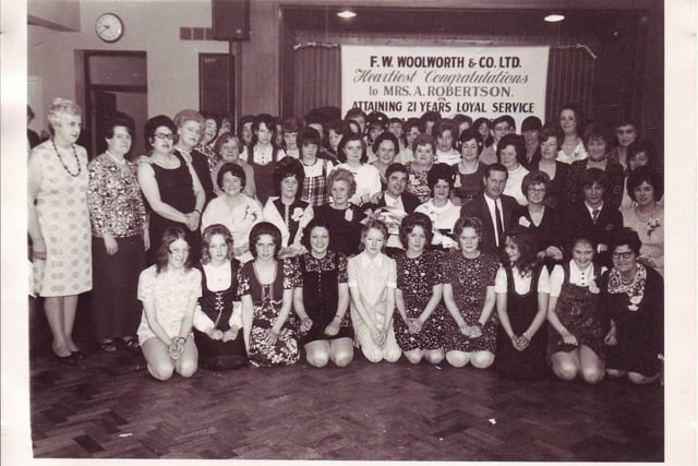 Workers at Corby's Woolworths celebrating 21 years of service, circa 1970s