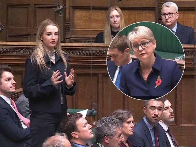 Rosie Wrighting MP for Kettering speaking in the House of Commons Health Secretary Yvette Cooper (inset) /Parliament TV