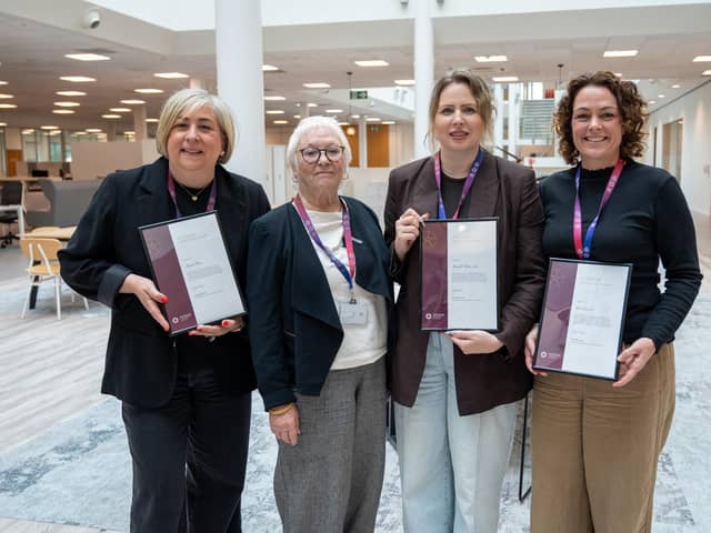 Prison Intervention Project certificates - Danielle Stone (second from left) with Augusta Ryan, Hannah Wilson-Law and Jodie Goodwin