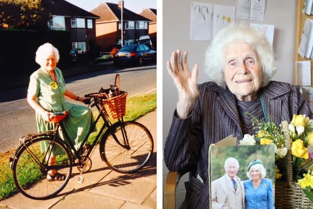 Joan Gant on her trusty bike and celebrating her 100th birthday/National World
