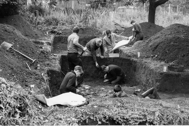 Kettering Archaeological Society digging in Park Drive, Kettering in summer 1968