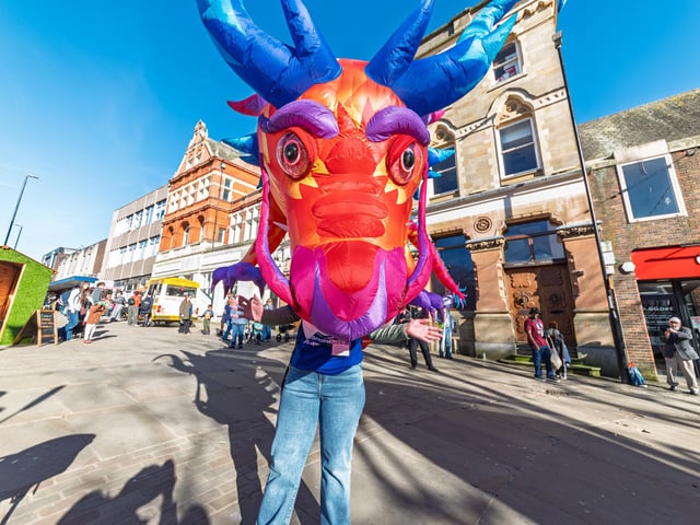 Ember the dragon in Wellingborough town centre