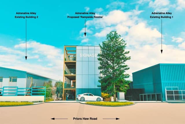 Plans to build a four-storey, 24-room hotel at Corby’s Adrenaline Alley have been approved. (Image: Mrs Mandy Young Adrenaline Alley)