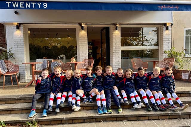 Mini rugby stars: Wellingborough Under-7s show off their TWENTY9-sponsored kit in Earls Barton.