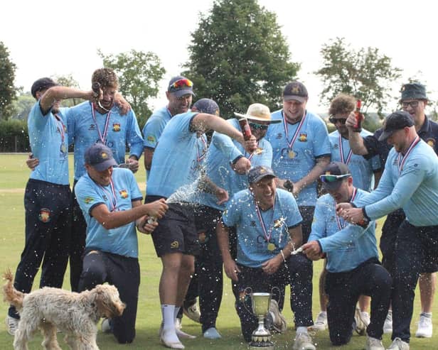 Loddington & Mawsley celebrate in style after they beat Stony Stratford to win the NCL T20 Cup. Pictures by Finbarr Carroll
