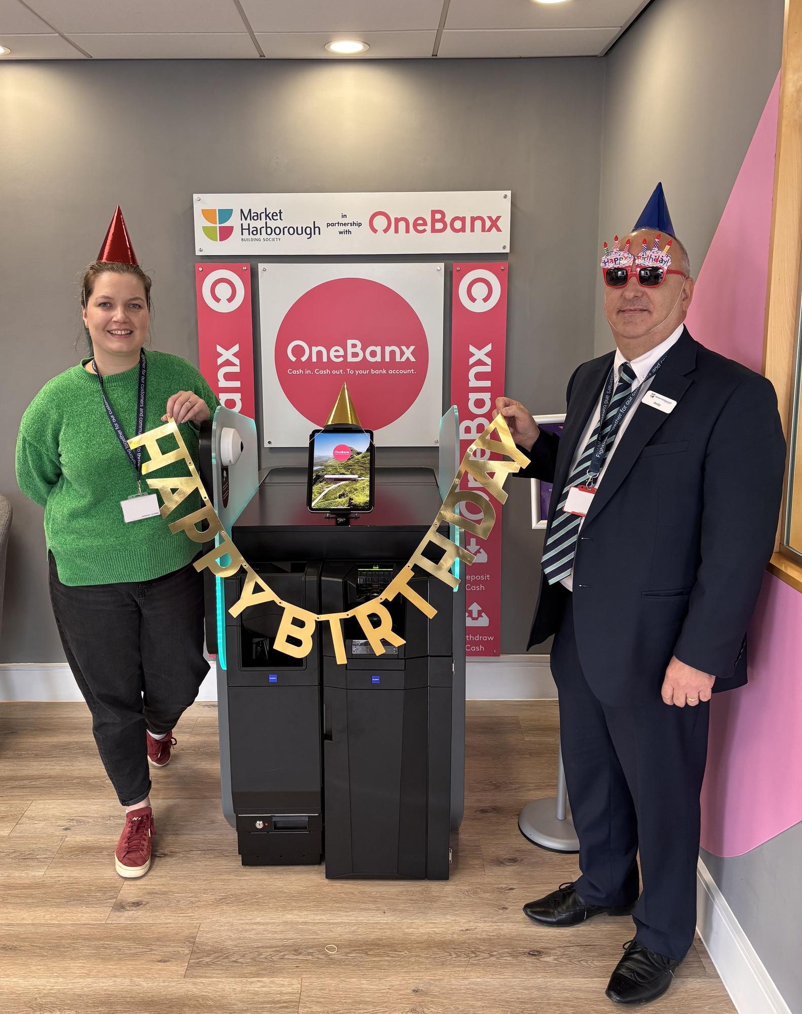 Market Harborough Building Society celebrates one year of its OneBanx kiosk