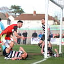 Kettering Town came close to nicking all three points in their 0-0 draw with Darlington when George Forsyth's header was cleared off the line. Pictures by Peter Short
