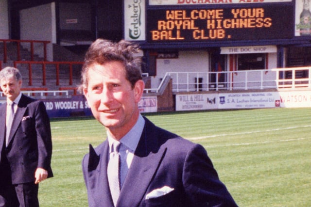 Prince Charles arrived by helicopter on the pitch at Nene Park, Irthlingborough during his visit in 1995