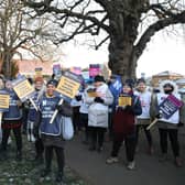 Nurses on strike outside St Mary's Hospital, Kettering