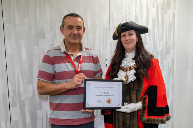 Ric Ellis (left) with Corby mayor, Cllr Leanne Buckingham (right)