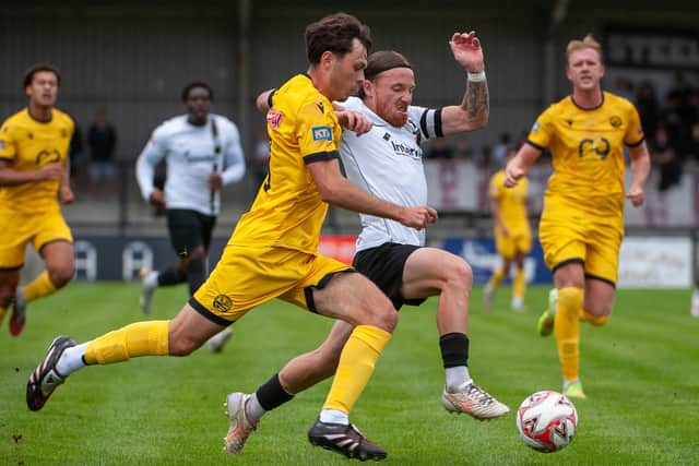 Action from the 3-3 draw between Corby Town and AFC Rushden & Diamonds on Monday (Picture; Jim Darrah)