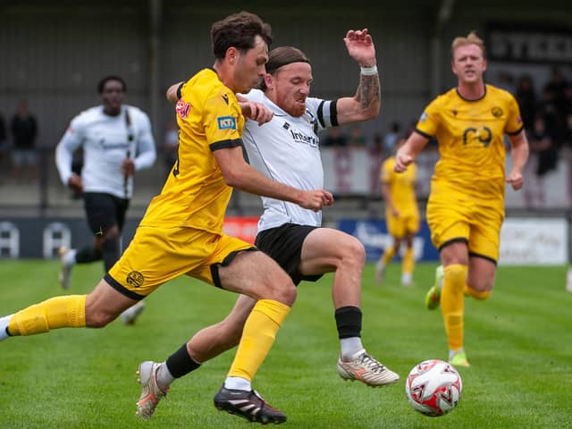 Action from the 3-3 draw between Corby Town and AFC Rushden & Diamonds on Monday (Picture; Jim Darrah)