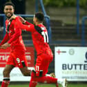 Tyrone Lewthwaite celebrates firing the Poppies into a 1-0 lead at Halesowen (Picture: Peter Short)
