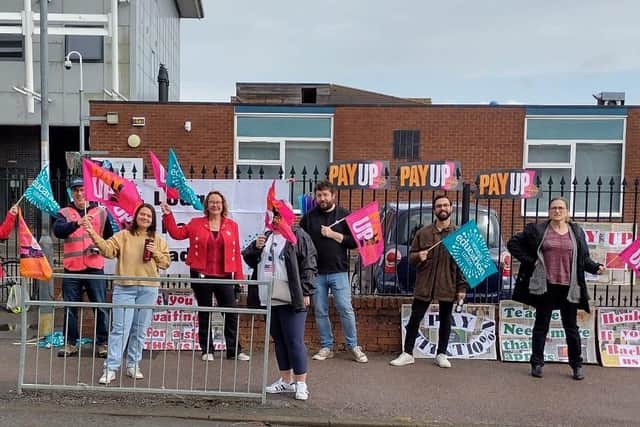 Lodge Park Academy teachers formed a picket line in Corby