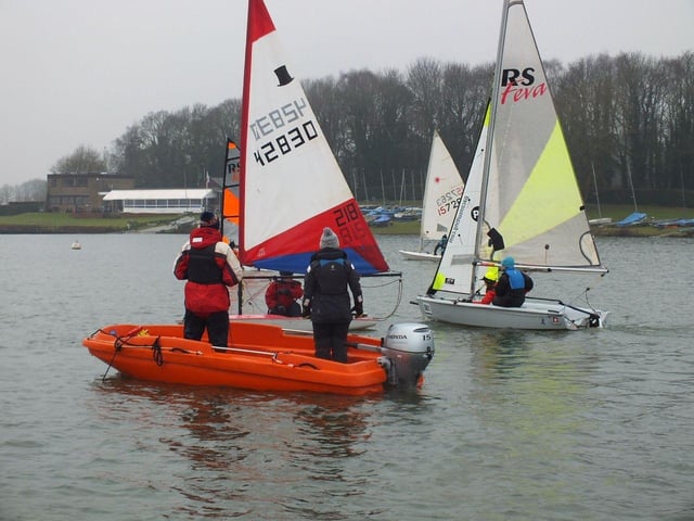 Coaches in motor boats are always nearby to give advice and make sure everybody is safe on the water.