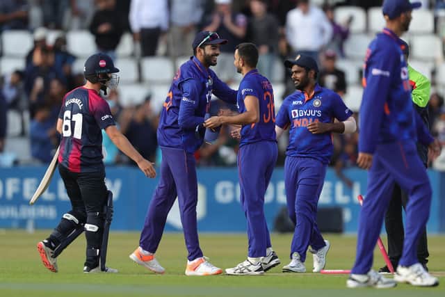 India celebrate victory at Wantage Road