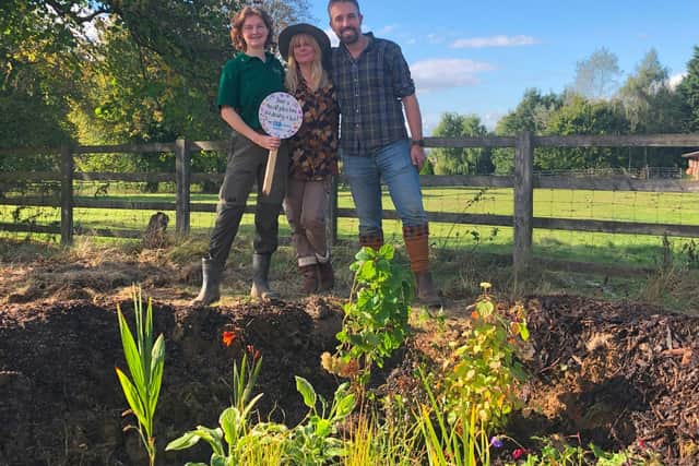 RAIN Project team members, Rickileigh, Sarah and Tristan at the site of RAIN Garden number 1.