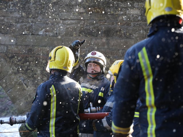 Geddington Volunteer Fire Brigade vs Northants Fire and Rescue firefighters at the annual Geddington Squirt