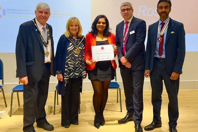 Centre Director Deepa Bakrania receiving Rose of Northamptonshire Award