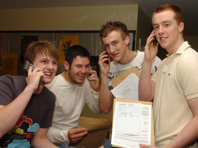 William Ward, Robert Brine, Sam Baines and Harry Richards pick up their A-Level results, 2007