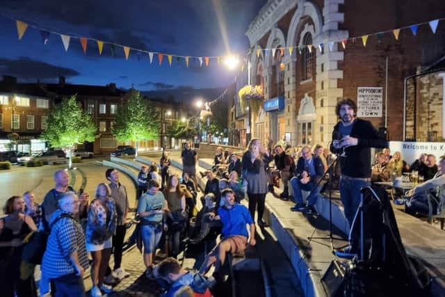 Mark Watson held an open-air gig in Kettering market place