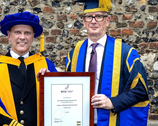 Vice Admiral Kyte receiving his award from Professor Roderick Watkins/Paul Starr