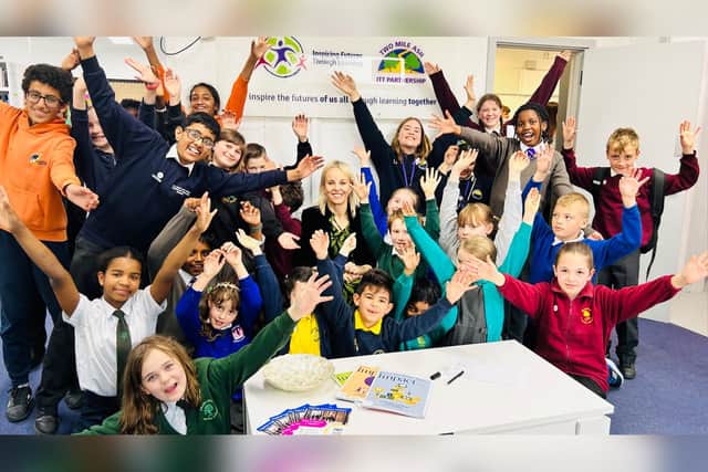 IFtL Chief Executive, Sarah Bennett, centre, with pupils on the new IFtL Youth Parliament
