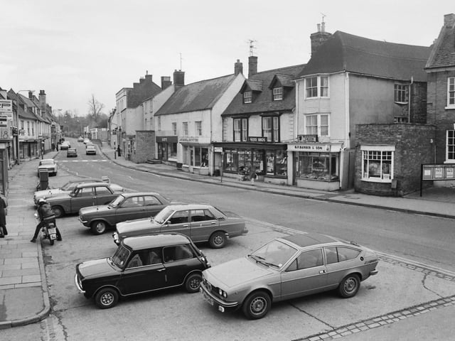 Thrapston High Street - plenty of parking outside the bank in 1979