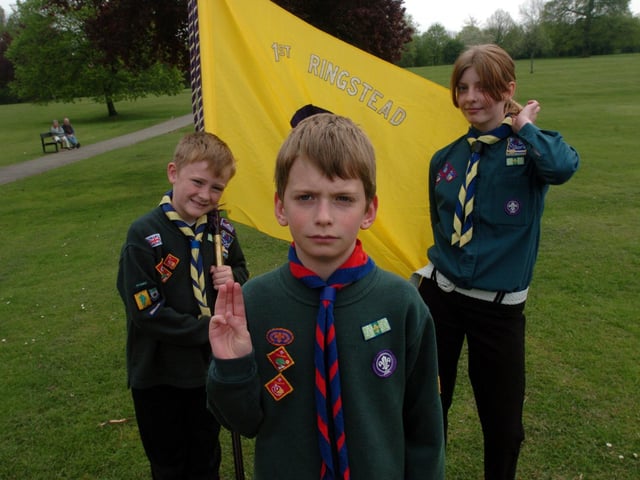 St George's day parade, Rushden. Left to right: James Manto,9, (1st Raunds) Samuel Staines,10, (1st Ringstead) and Rachael Goulbourn,12 (1st Raunds). April 2007