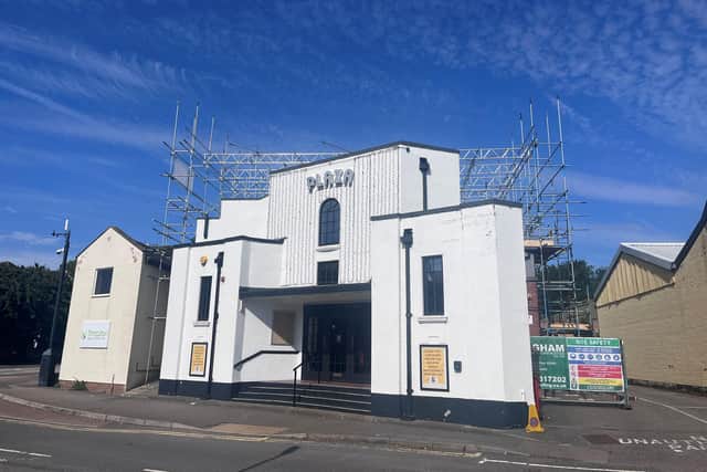 Scaffolding has gone up at the Plaza Community Centre in Thrapston
