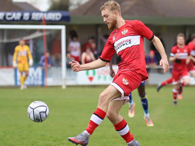 Callum Stead in action during Monday's 1-0 win over Alfreton Town in which he scored the only goal of the game. Picture by Peter Short