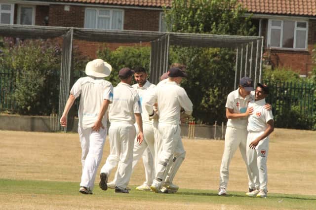 Old Northamptonians celebrate a wicket during their win over Geddington in the NCL Premier Division. Pictures by Finbarr Carroll