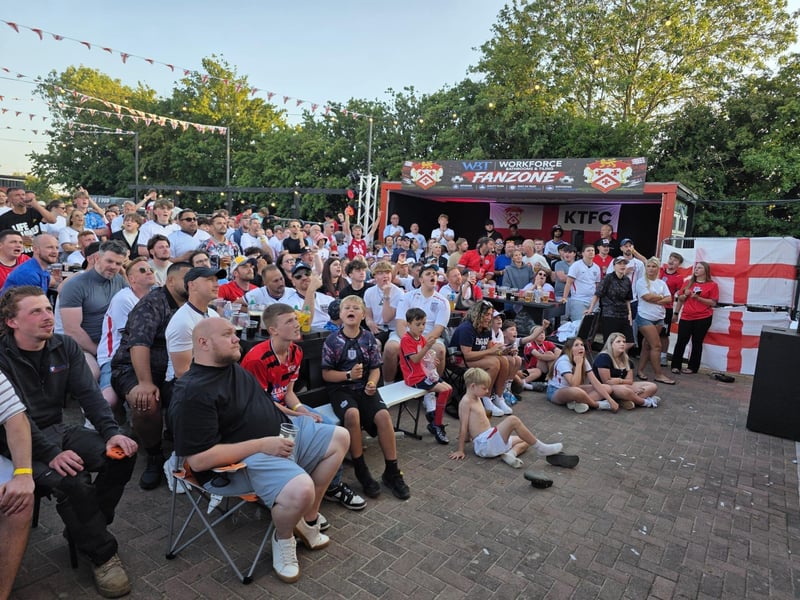 Fans at the Kettering Town FC World Cup Fan Zone watch England vs Argentina in the semi-final