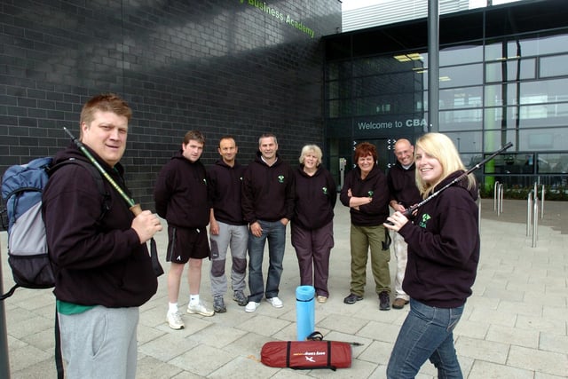 Corby Business Academy, staff doing Three Peaks Challenge for charity l-r back row Phil Wooley, Tony  Segalini, Nigel Harris, Caroline Border, Sarah Ashby, Alex Franklin. Front row l-r John Atkinson and Amy Harris.   May 2009