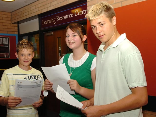 Matthew Jones, Kathryn Vint and Robert Materna pick up their GCSE results, 2007