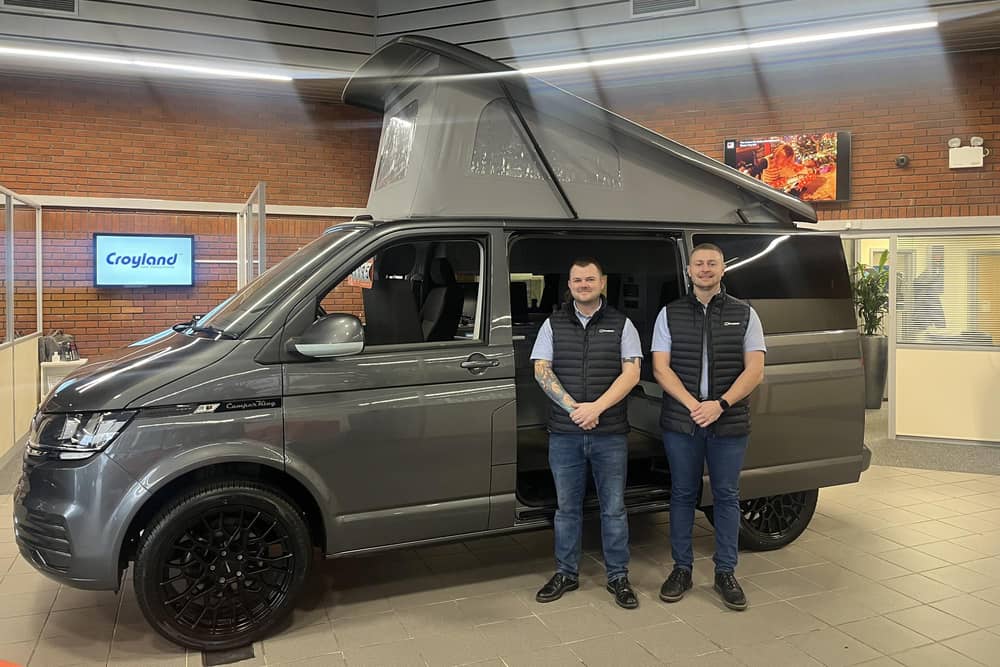 L-r  Jamie Waller and Jamie Burton at the Croyland Car Megastore showroom with one of the CamperKing models.