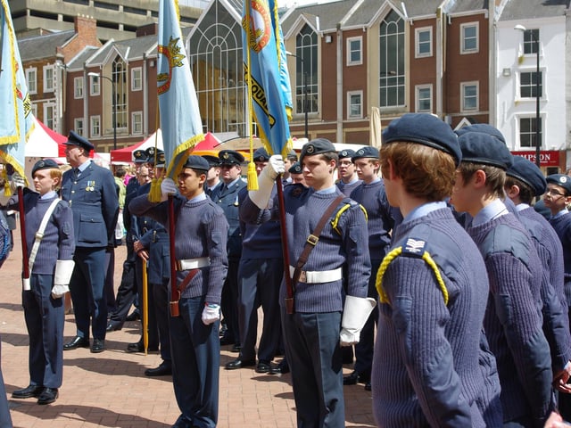 Members of Northamptonshire Air Cadets taking part in VE Day parade on May 9 2010