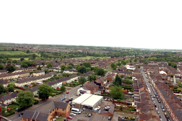 Kettering: Birds eye view of Windmill avenue from the top of a bungee jump tower, 2009