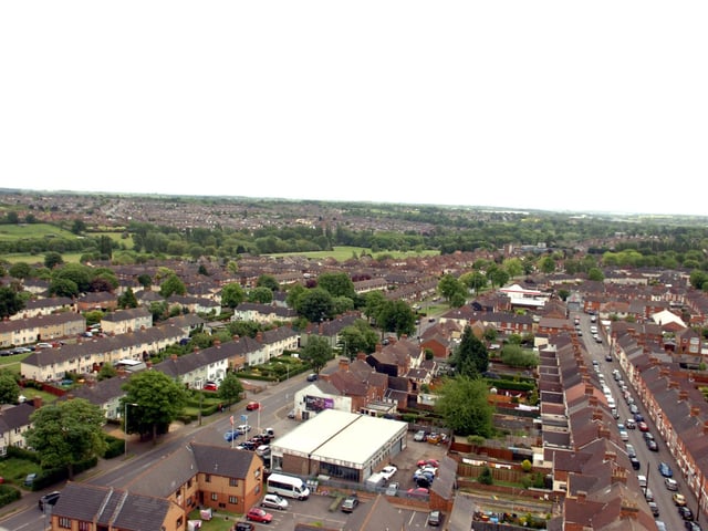 Kettering: Birds eye view of Windmill avenue from the top of a bungee jump tower, 2009