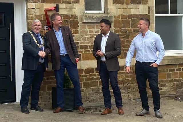 Wellingborough Town Council mayor Jonathan Ekins furthest left with Breathe Care Limited directors