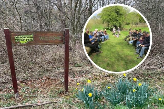 Desborough Pocket Park is holding a day of action next month, and a previous day of action (inset)