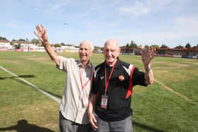 Peter Threadgold and Ian Owen on the pitch at Kettering Town FC, Latimer Park/IMG