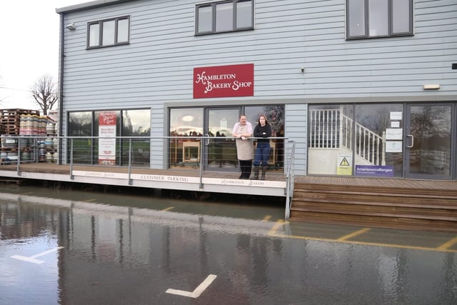 The Hambleton Bakery at the Wharf in Oundle closed early as floodwater rose in the car park