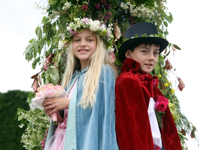 Brigstock May Day celebrations with maypole dancing and the crowning of the May Queen and May King 2016