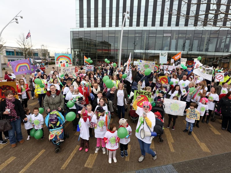 4Corby Kids public protest against cuts to childrens' centres including Pen Green Centre in 2016