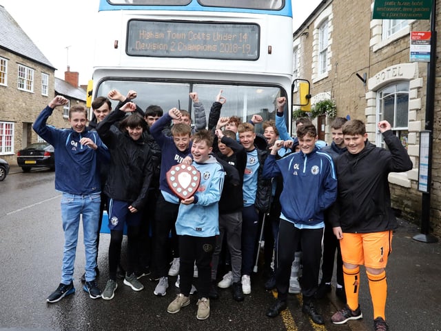 Higham Ferrers: Higham Under 14s Colts football team open-top bus tour through Higham and Rushden. 2019