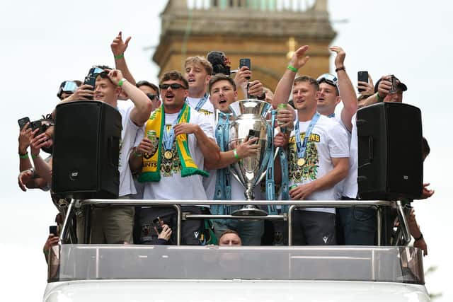 Ethan Waller (centre) celebrating Saints' title win (photo by David Rogers/Getty Images)