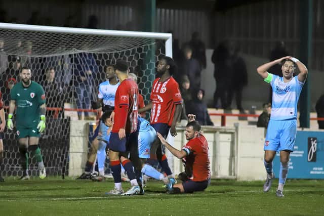 Poppies captain George Forsyth is disappointed after another effort is wasted (picture: Peter Short)